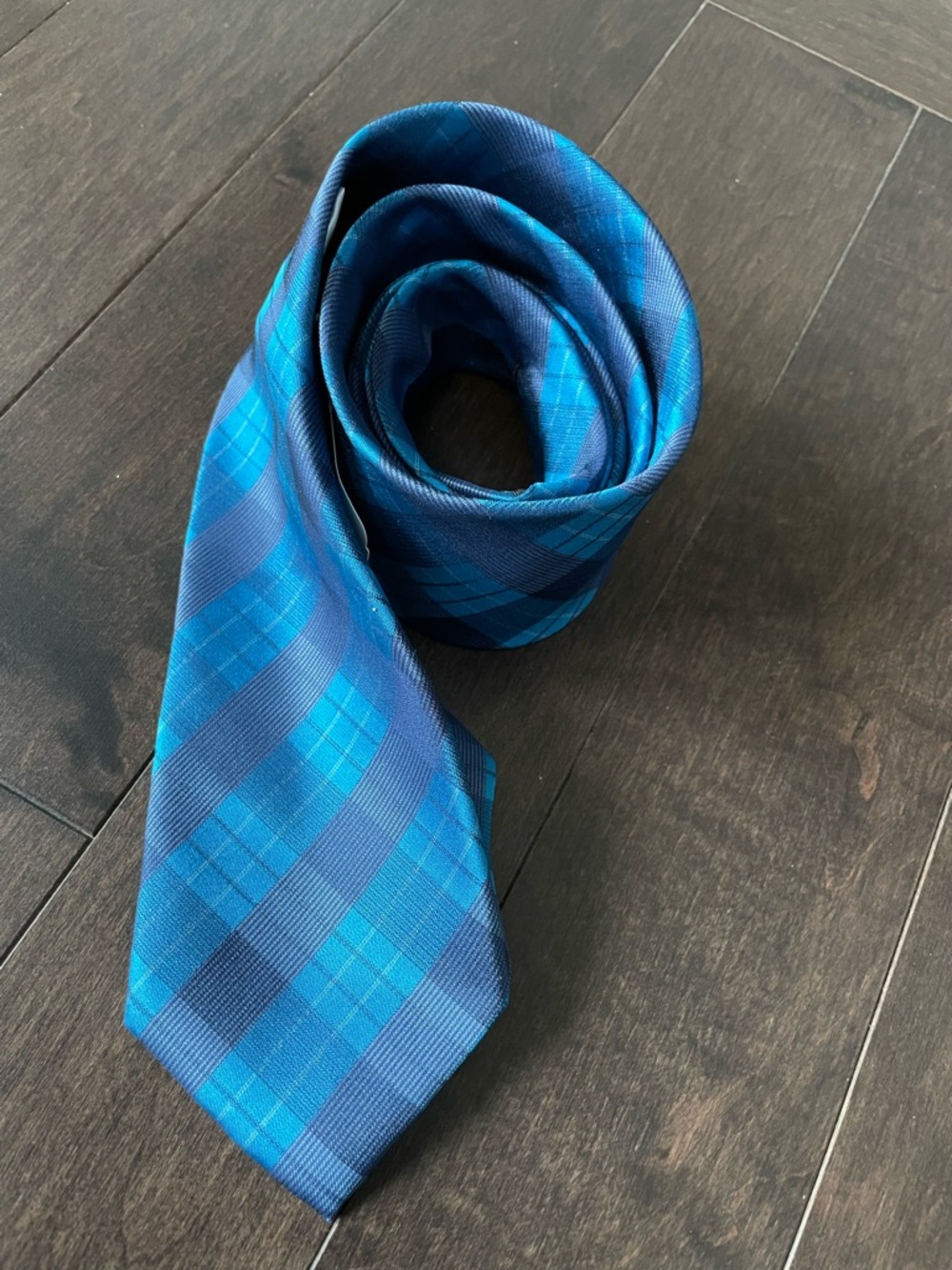 Calvin Kline Blue Checkered Silk Tie NWT